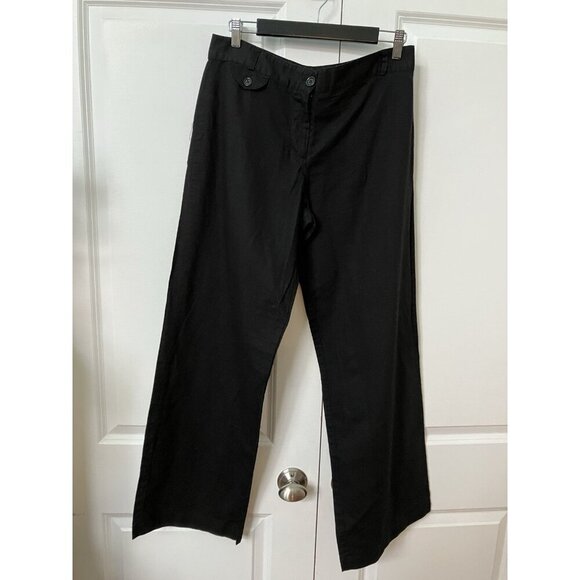 Max Studio Pants Womens 10 Black Linen Cotton Wide Leg Trousers Minimal Neutral - Picture 1 of 9